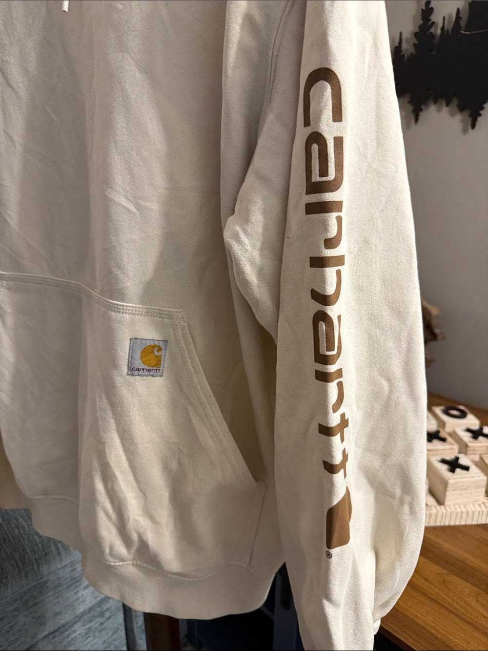 Carhartt Men’s Cream Pullover Hoodie with Sleeve Logo
